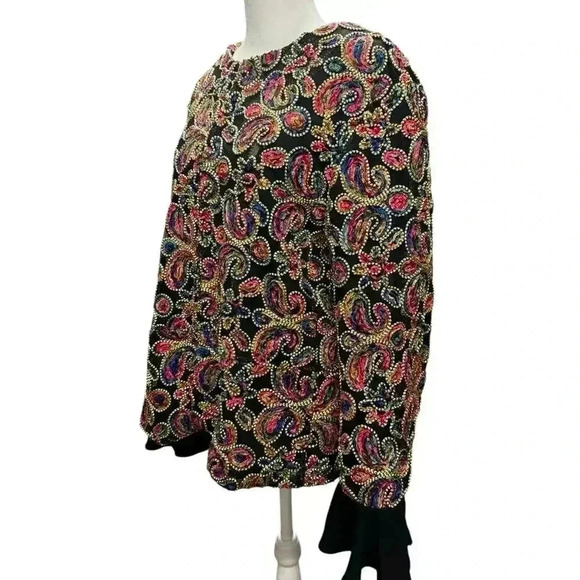 ADORE Gorgeous Raised Paisley Pattern Multi Color Jacket with Silk Wrists Sz XL - Picture 6 of 13